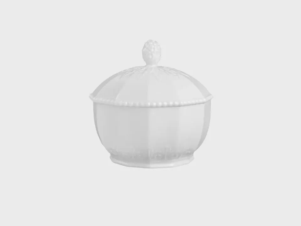 Nymphenburg Perl sukkerskål hvid porcelæn tolvkantet