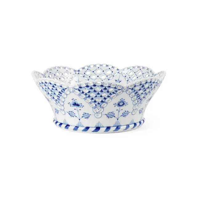 Kgl. Porcelæn Musselmalet Helblonde frugtkurv 23 cm