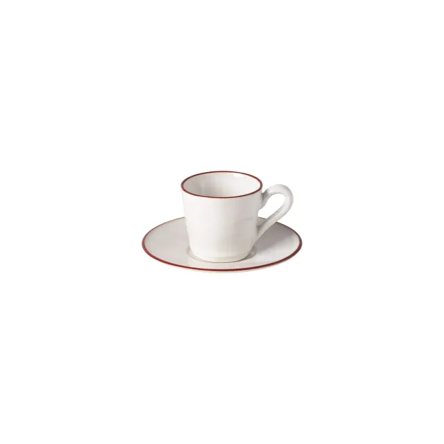 Costa Nova Beja kaffekop med underkop hvid rød