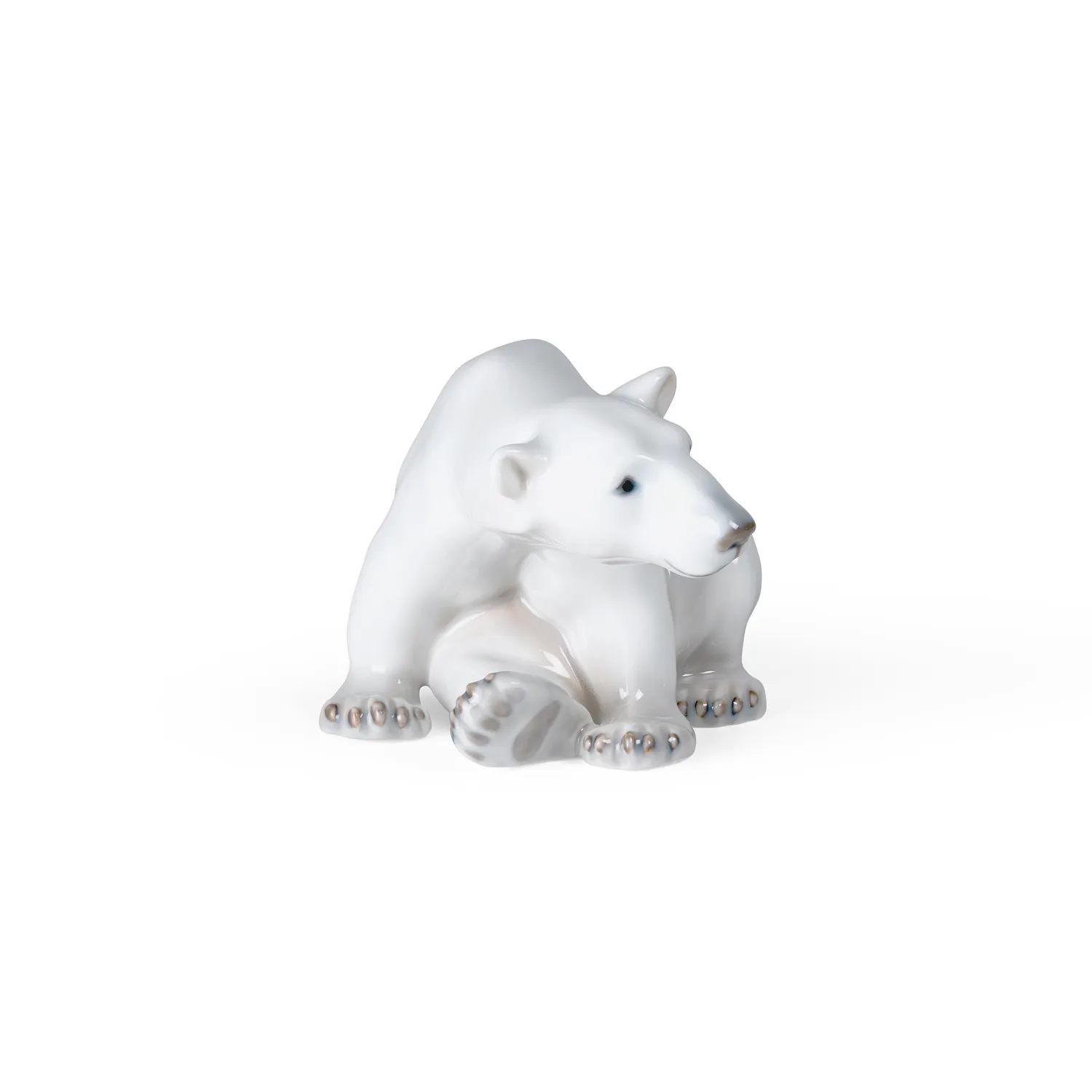 Kgl. Porcelæn siddende isbjørn figur 12 cm hvid