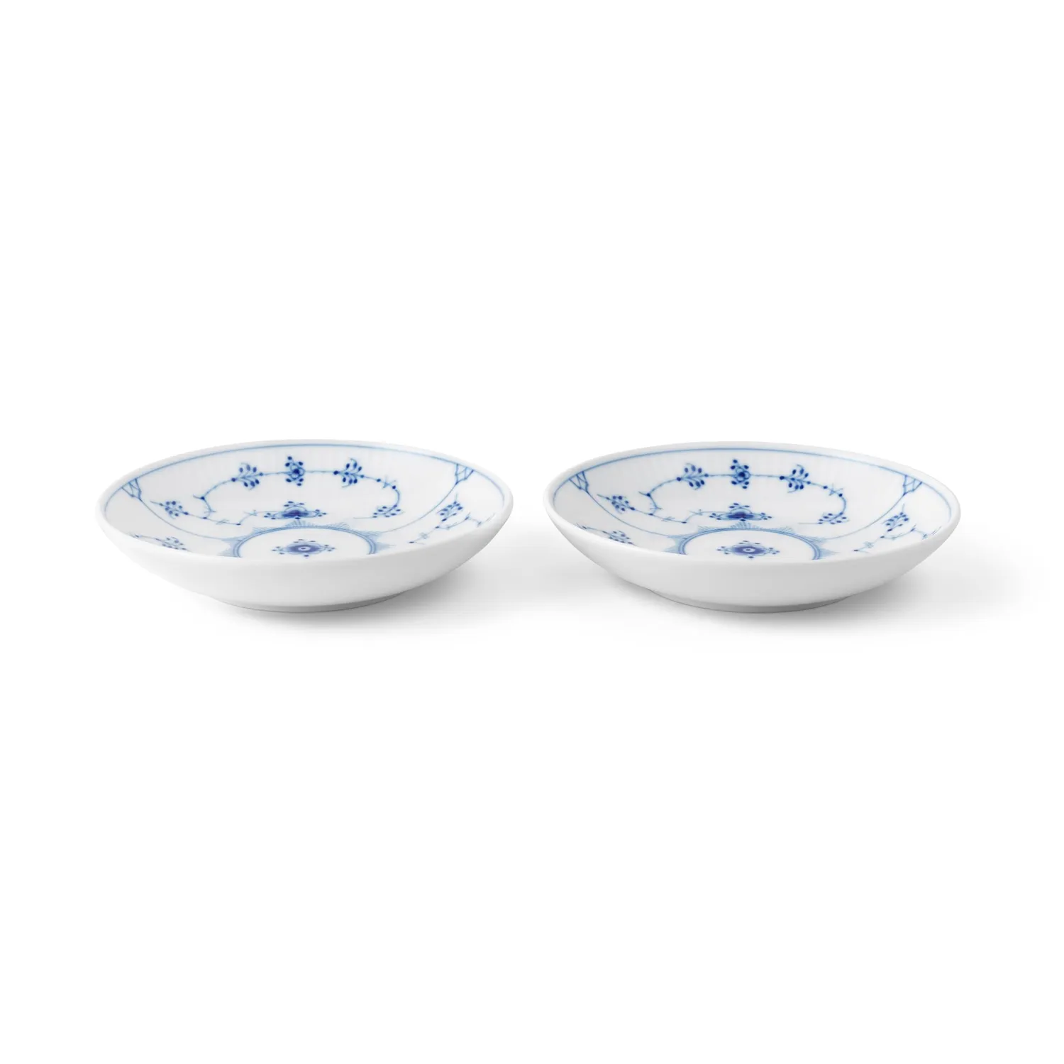 Kgl. Porcelæn Musselmalet Riflet lav skål 15 cm 2 stk.
