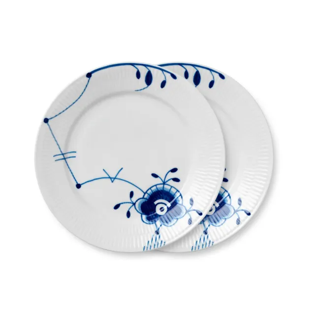 Kgl. Porcelæn Blå Mega Riflet dekoration 6 tallerken 22 cm 2 stk.