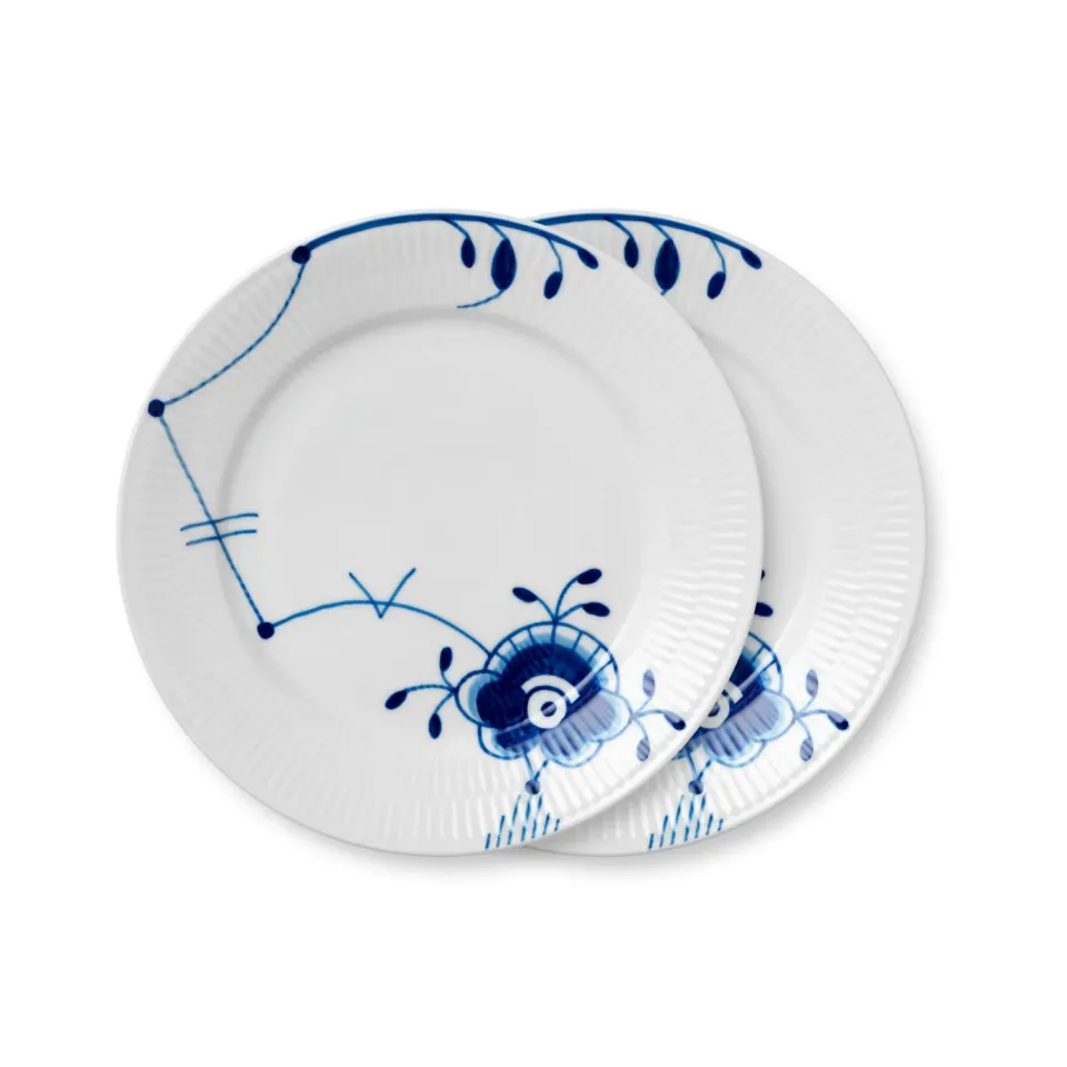 Kgl. Porcelæn Blå Mega Riflet dekoration 6 tallerken 22 cm 2 stk.