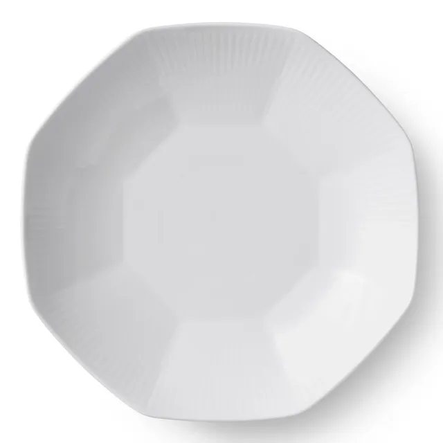 Kgl. Porcelæn Hvid Riflet skål 25 cm ottekantet