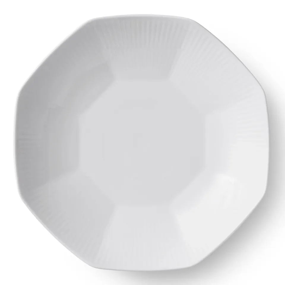 Kgl. Porcelæn Hvid Riflet skål 25 cm ottekantet