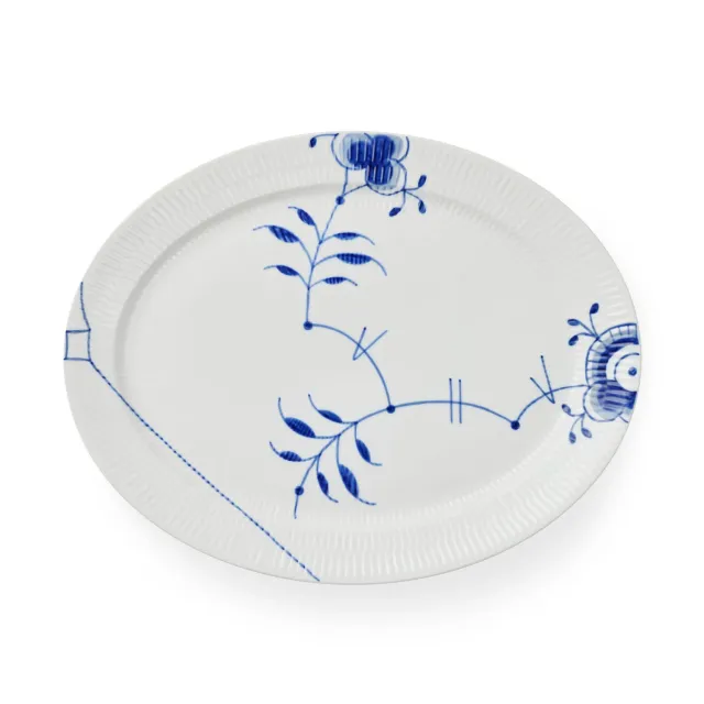 Royal Copenhagen Blå Mega Riflet fad 35 cm ovalt