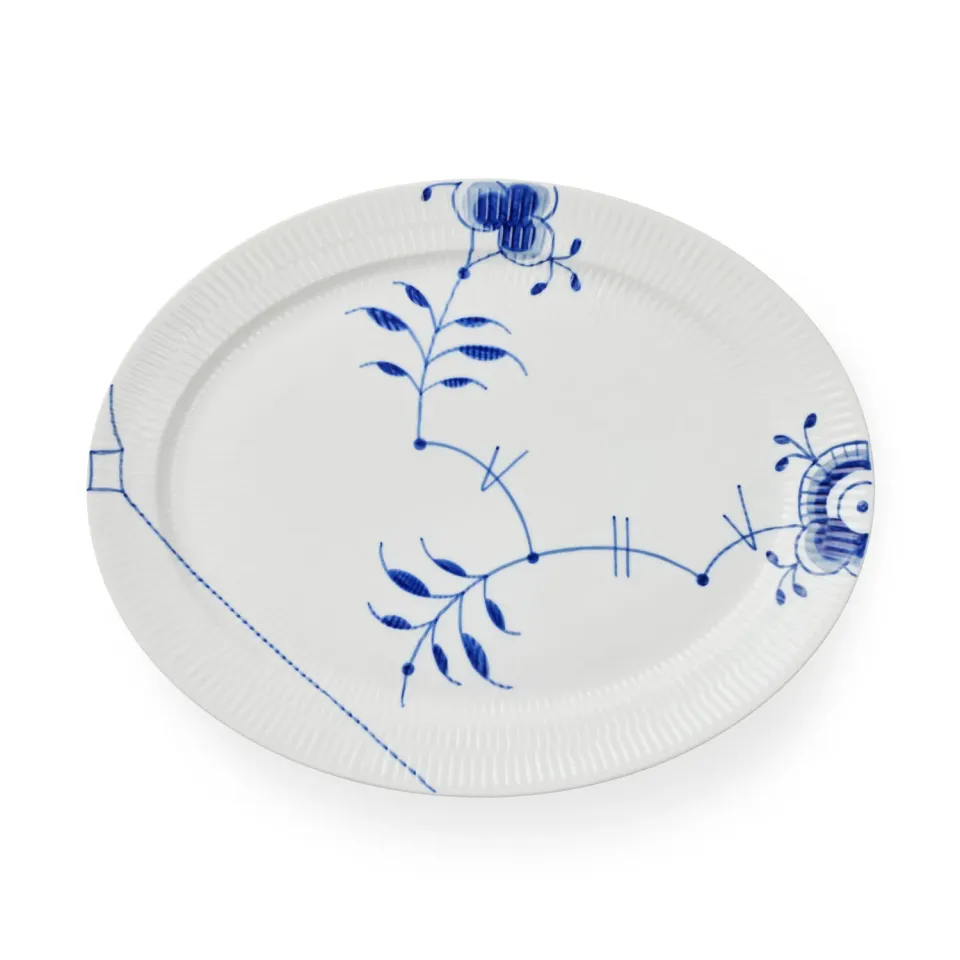 Royal Copenhagen Blå Mega Riflet fad 35 cm ovalt