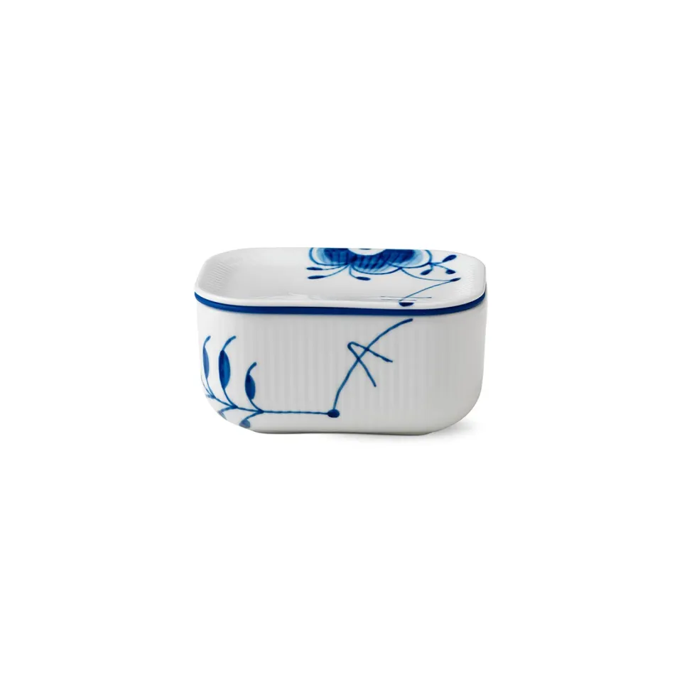 Kgl. Porcelæn Blå Mega Riflet smørskål med låg 42 cl 6,8 cm