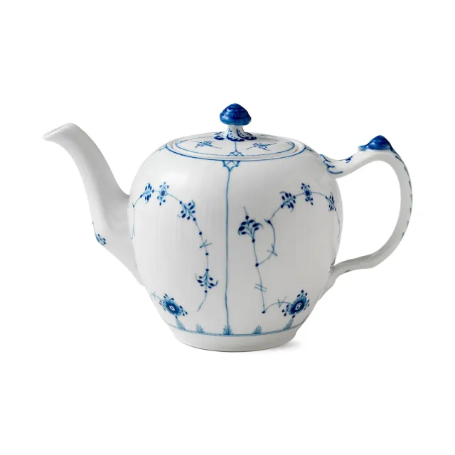 Kgl. Porcelæn Musselmalet Riflet tekande 100 cl porcelæn