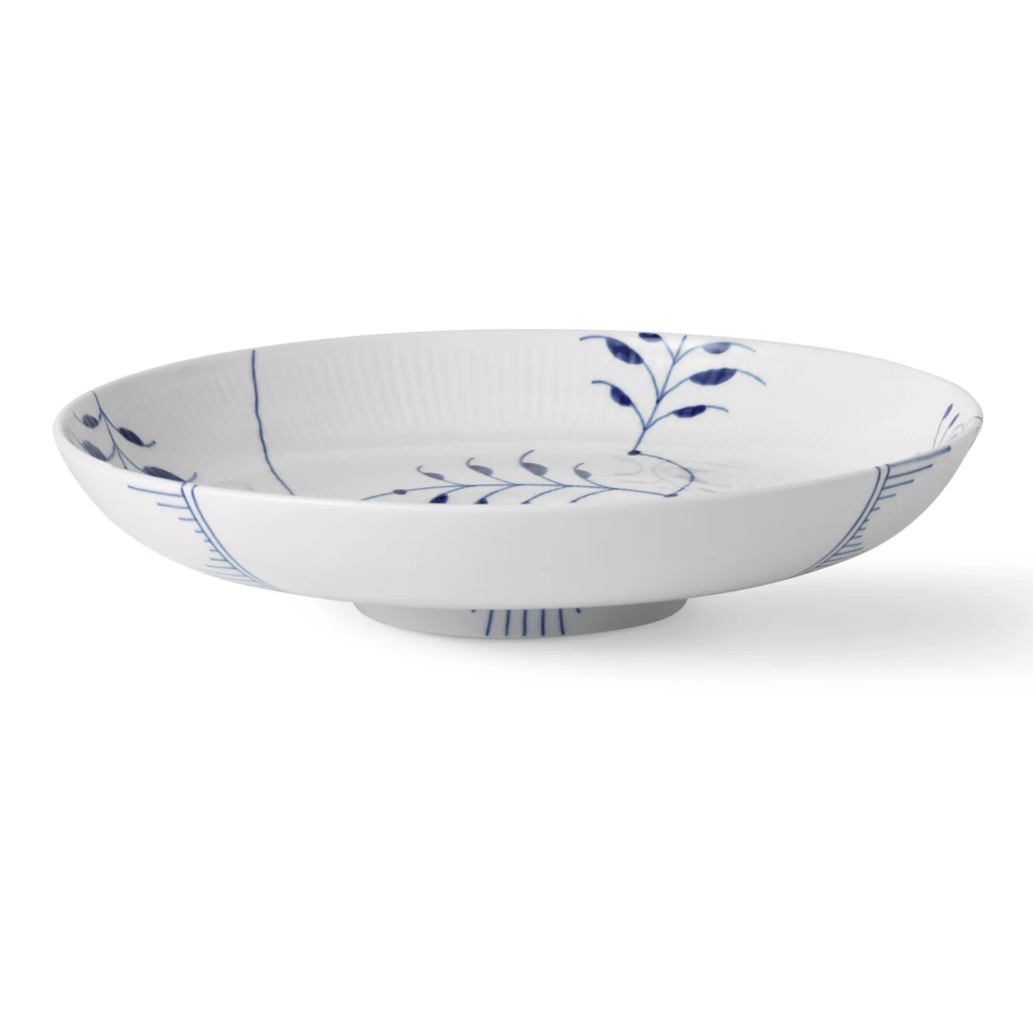 Kgl. Porcelæn Blå Mega Riflet skål 34 cm på fod