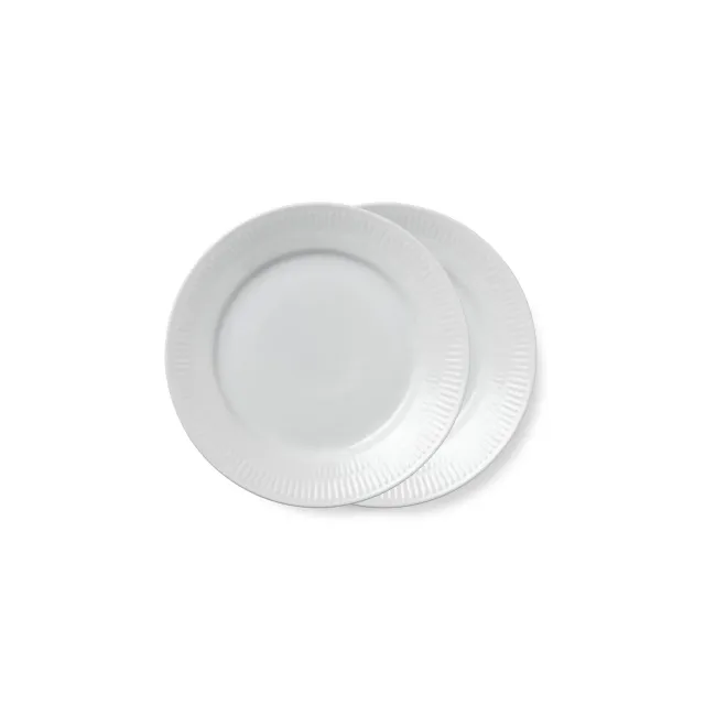 Kgl. Porcelæn Hvid Riflet tallerken 19 cm 2 stk hvid