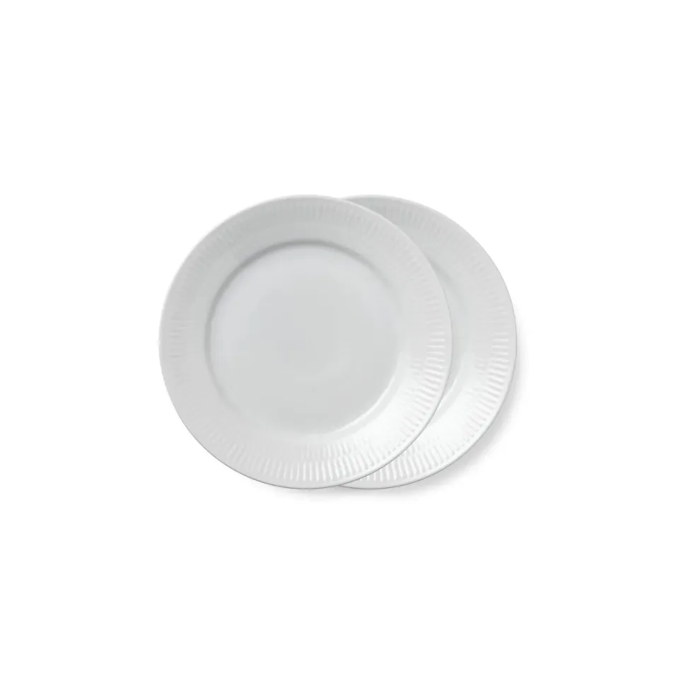 Kgl. Porcelæn Hvid Riflet tallerken 19 cm 2 stk hvid