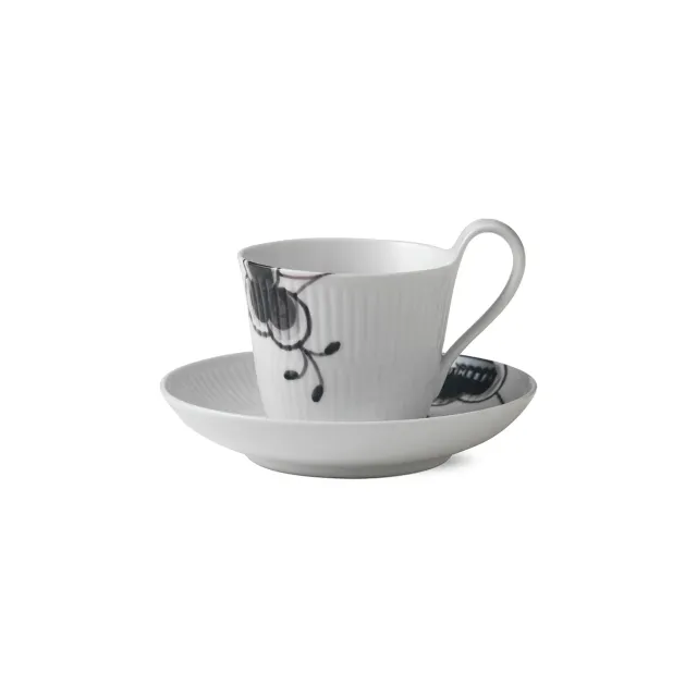 Royal Copenhagen Sort Mega Riflet kop med underkop 24 cl