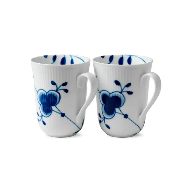 Kgl. Porcelæn Blå Mega Riflet kop 36 cl 2 stk håndmalet