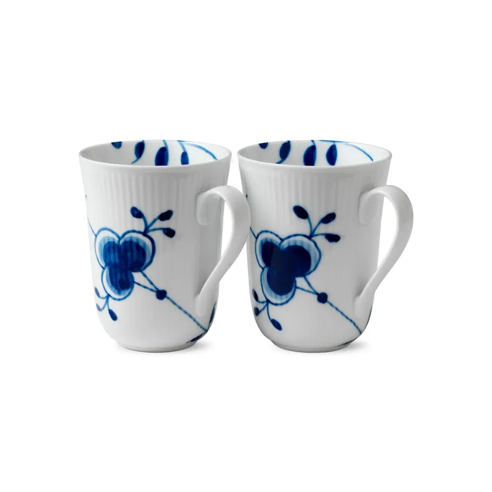 Kgl. Porcelæn Blå Mega Riflet kop 36 cl 2 stk håndmalet