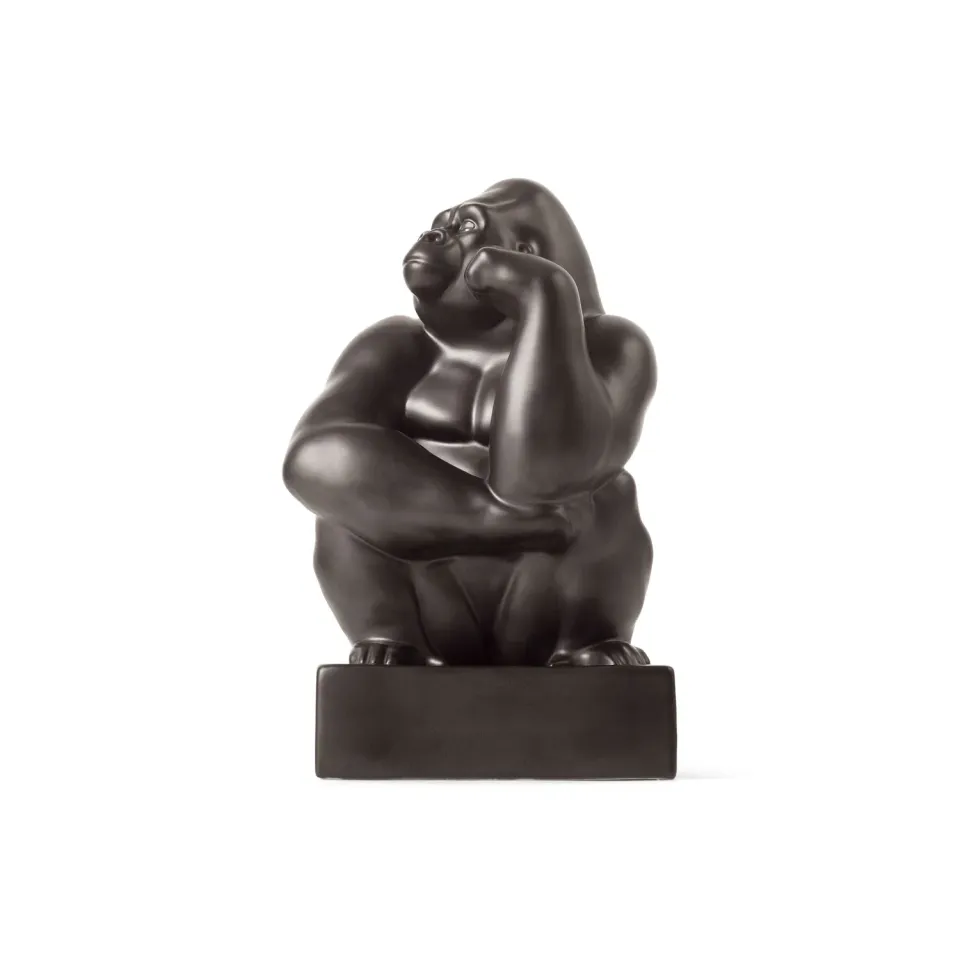 Kgl. Porcelæn Gorilla figur 21 cm grafit hånd mod kind