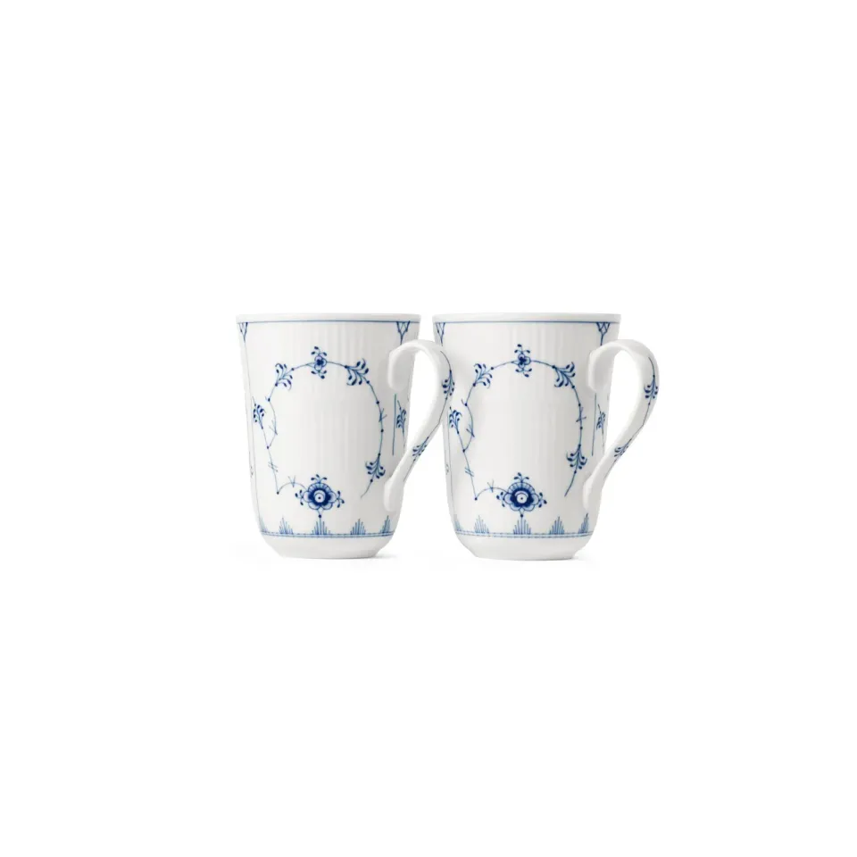 Kgl. Porcelæn Musselmalet Riflet kop 36 cl 2 stk blå
