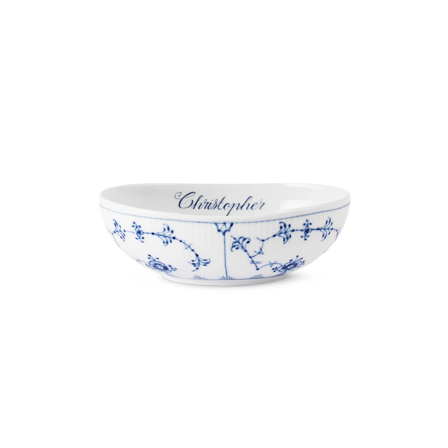 Royal Copenhagen Musselmalet Riflet oval skål 37 cl Bespoke håndmalet
