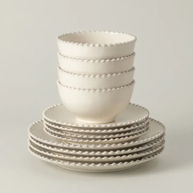 Costa Nova Pearl middagssæt 12 dele creme stentøj