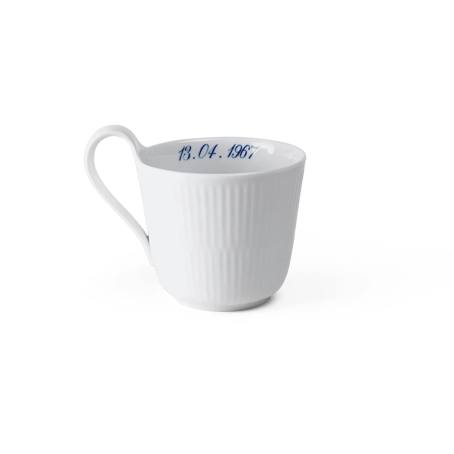 Kgl. Porcelæn Hvid Riflet højhankskop Bespoke 33 cl