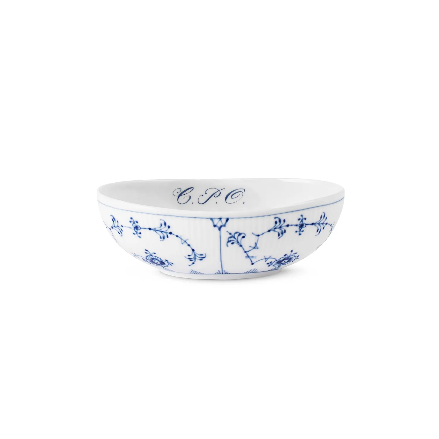 Royal Copenhagen Musselmalet Riflet oval skål 37 cl Bespoke håndmalet