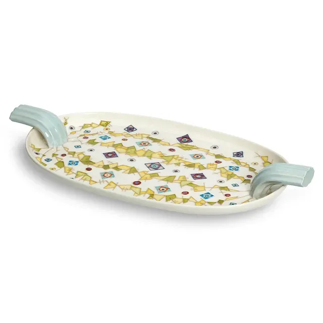 1882-Ltd Disco Gourds Double Handle Platter fad i stentøj