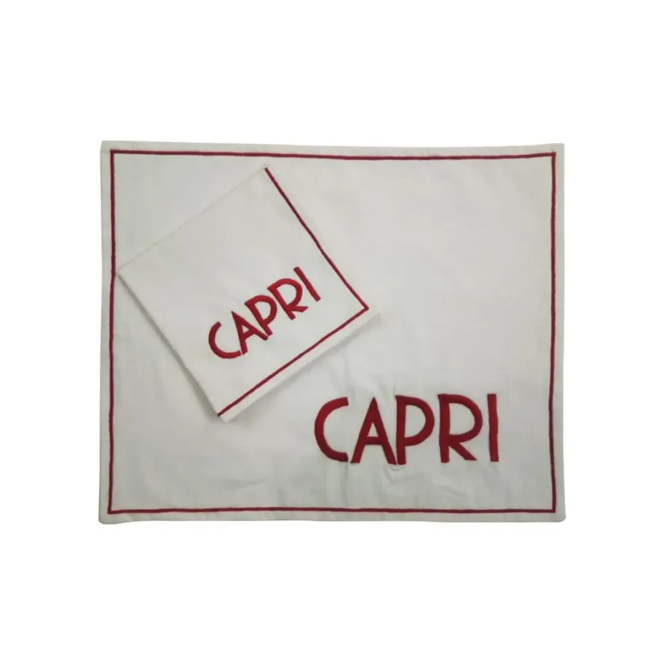 Les Ottomans Capri dækkeserviet sæt bomuld rød broderi
