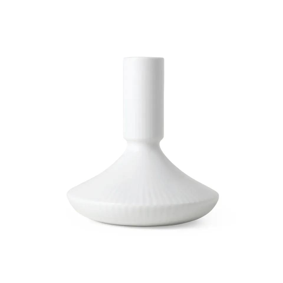 Kgl. Porcelæn Hvid Riflet lysestage 12 cm hvid