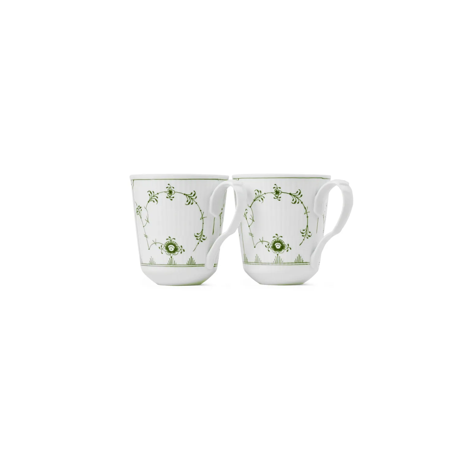 Kgl. Porcelæn Grøn Musselmalet Riflet kop 38 cl 2 stk