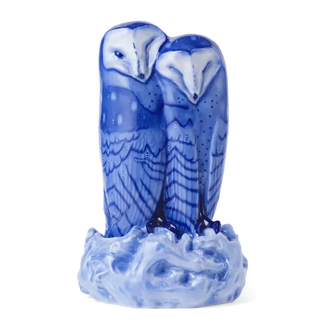 Kgl. Porcelæn uglepar figur 34 cm blå