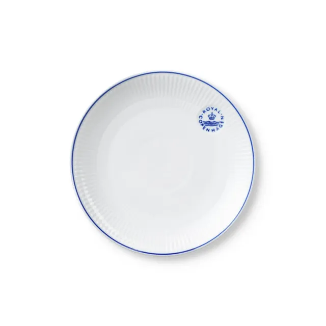 Kgl. Porcelæn Blueline tallerken coupe 19 cm hvid med blå linje