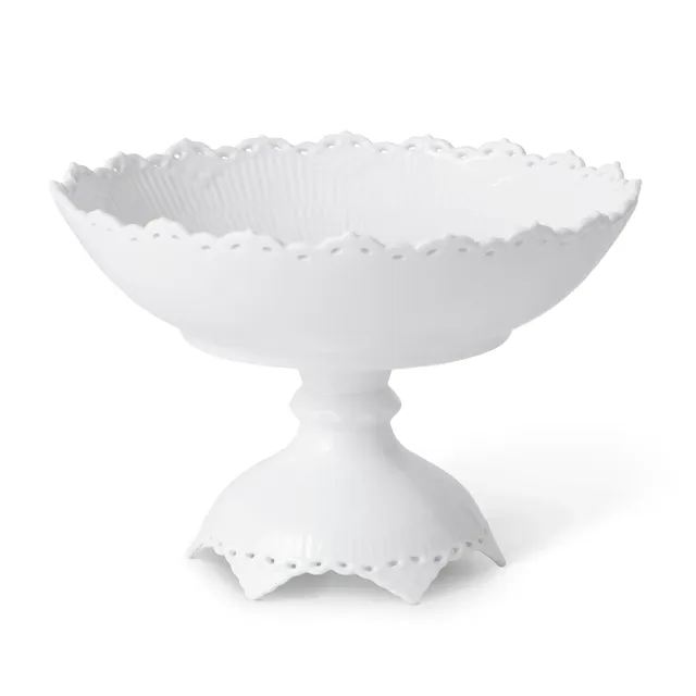 Kgl. Porcelæn Hvid Helblonde skål på fod 140 cl