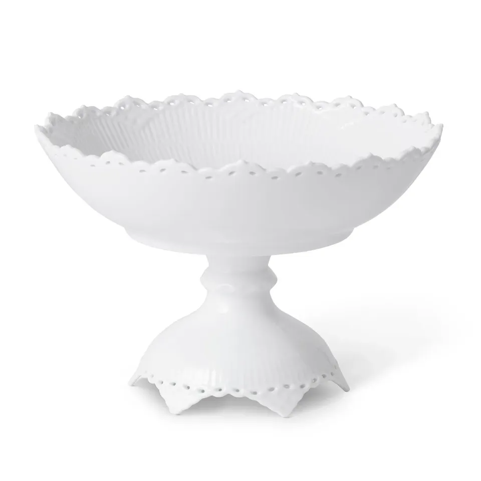 Kgl. Porcelæn Hvid Helblonde skål på fod 140 cl