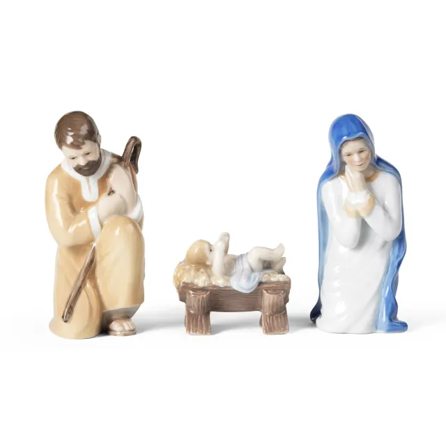 Kgl. Porcelæn krybbespil figurer Josef Maria Jesus 3 stk