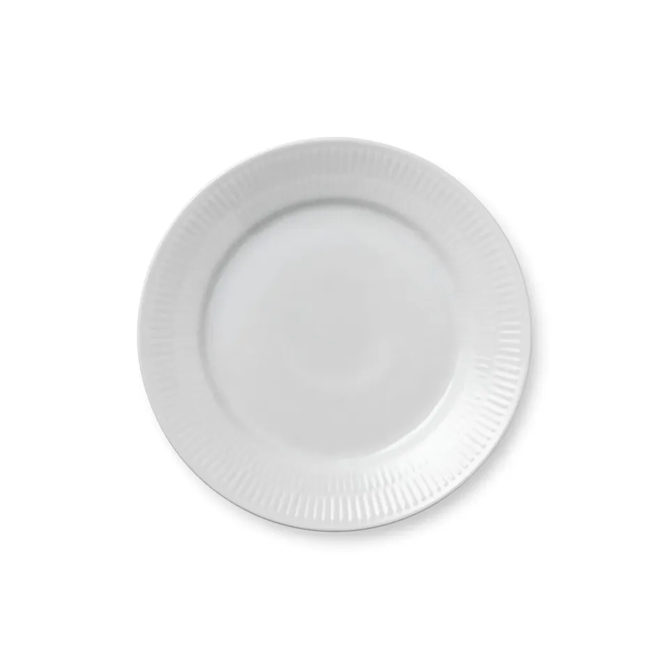 Kgl. Porcelæn Hvid Riflet tallerken 19 cm hvid porcelæn