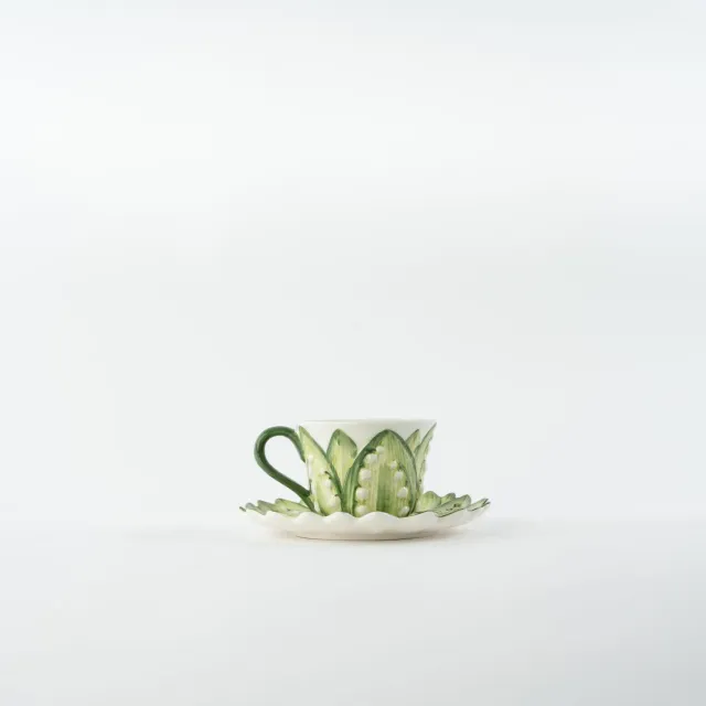 Les Ottomans Lily of the Valley tekop med underkop håndmalet