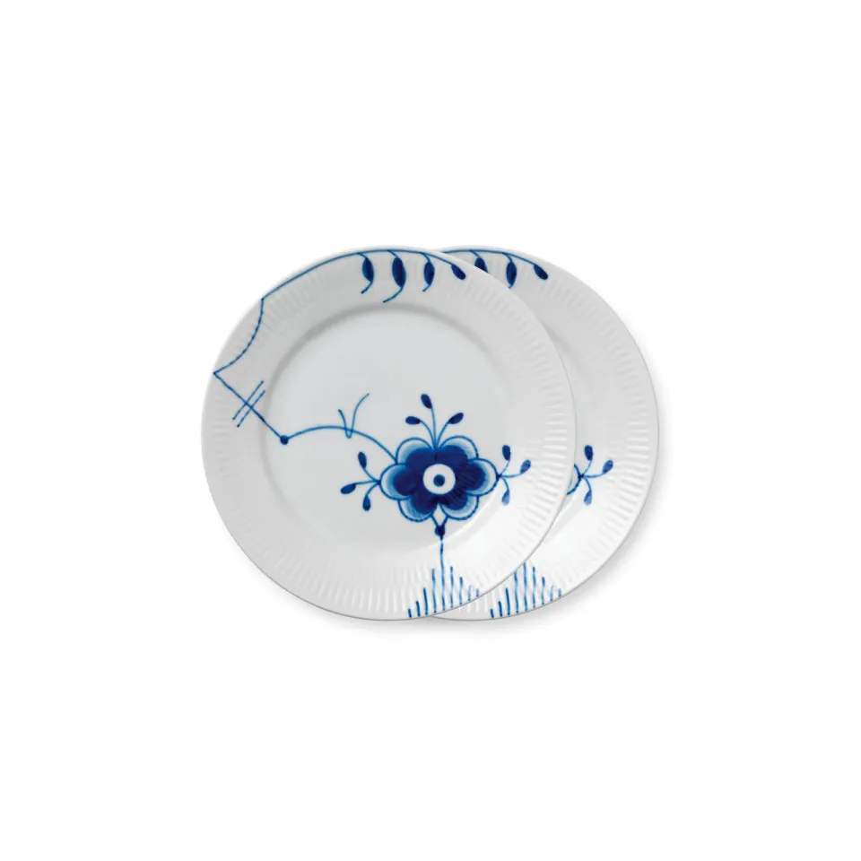 Kgl. Porcelæn Blå Mega Riflet tallerken 19 cm 2 stk.