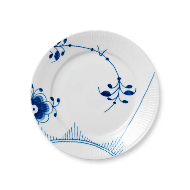Kgl. Porcelæn Blå Mega Riflet tallerken 22 cm dekoration 2 håndmalet