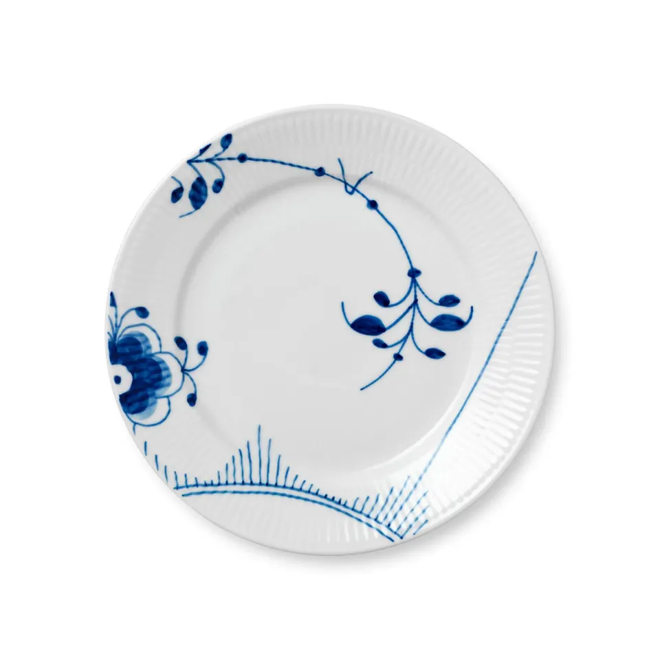 Kgl. Porcelæn Blå Mega Riflet tallerken 22 cm dekoration 2 håndmalet