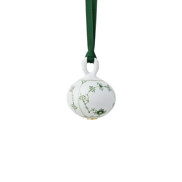 Kgl. Porcelæn Grøn Musselmalet Riflet julekugle 9,5 cm grøn