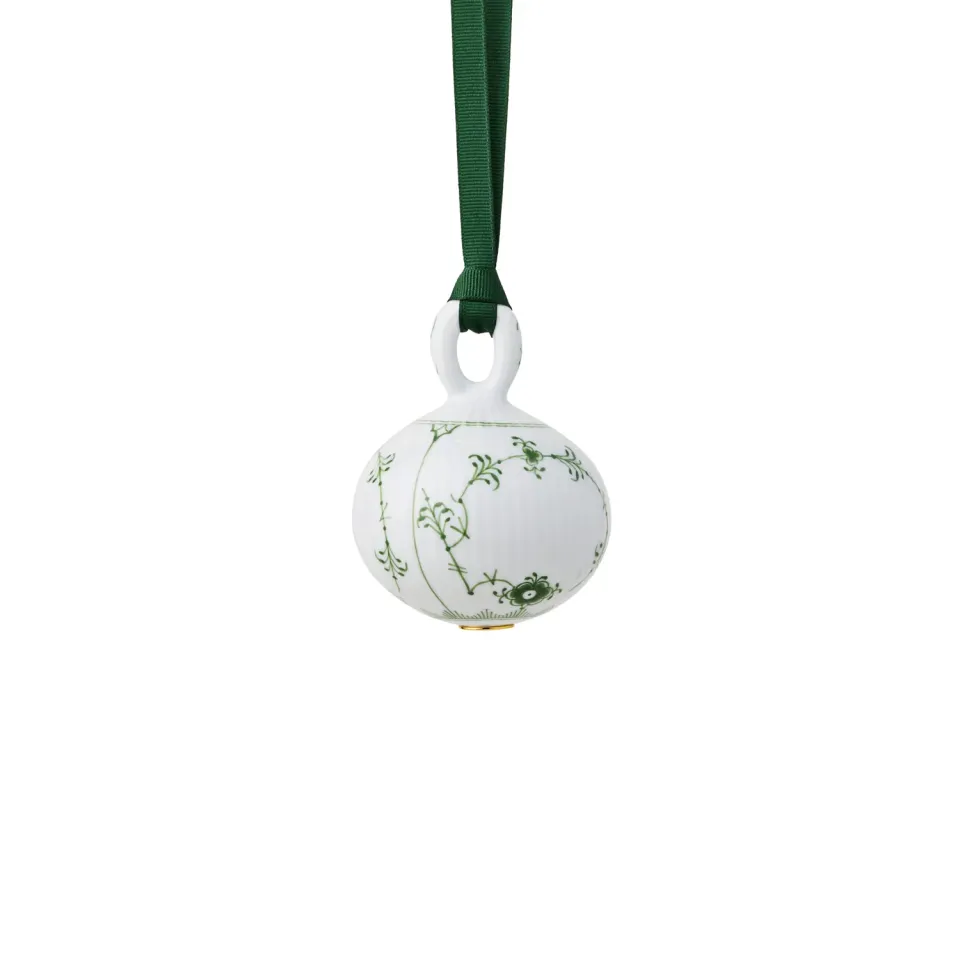 Kgl. Porcelæn Grøn Musselmalet Riflet julekugle 9,5 cm grøn