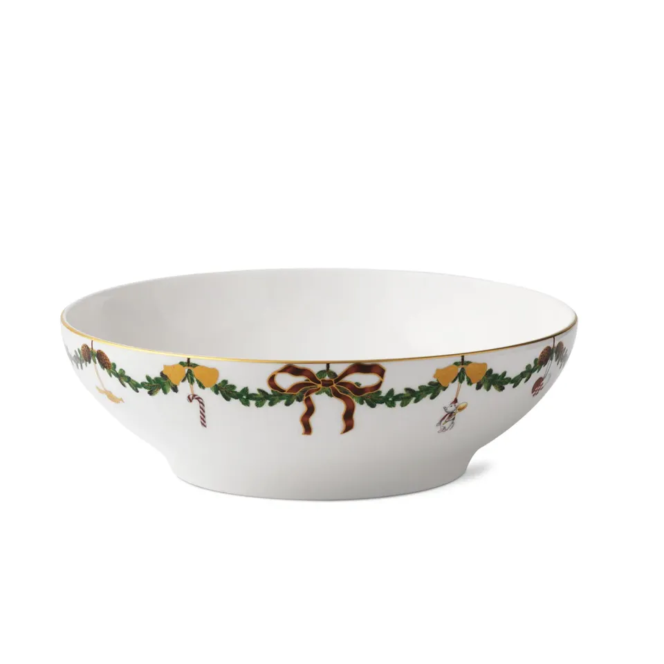 Kgl. Porcelæn Stjerne Riflet Jul skål 220 cl med guldkant