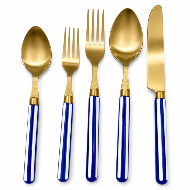 Les Ottomans Blue Stripes bestiksæt 5 dele blå striber