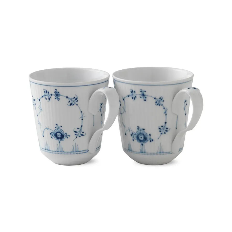 Kgl. Porcelæn Musselmalet Riflet kop 38 cl 2 stk blå