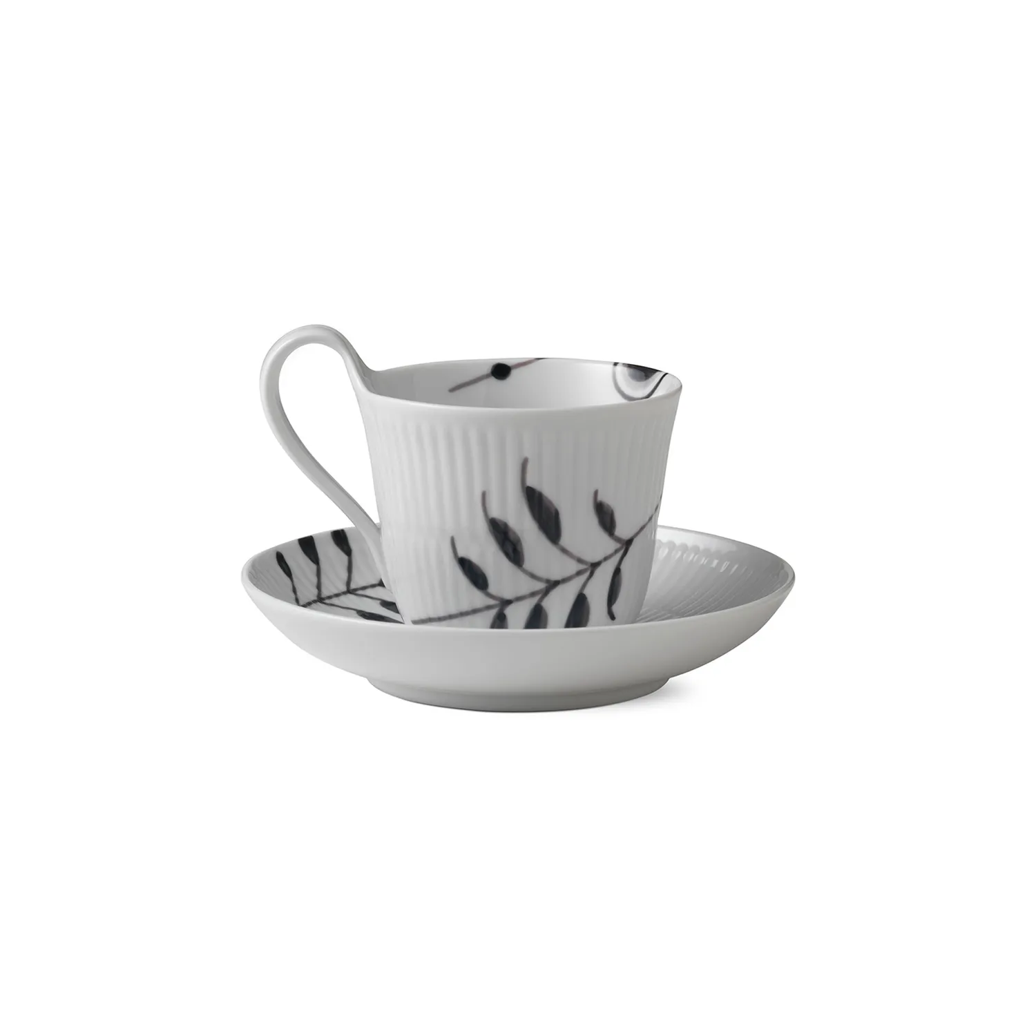 Royal Copenhagen Sort Mega Riflet kop med underkop 24 cl