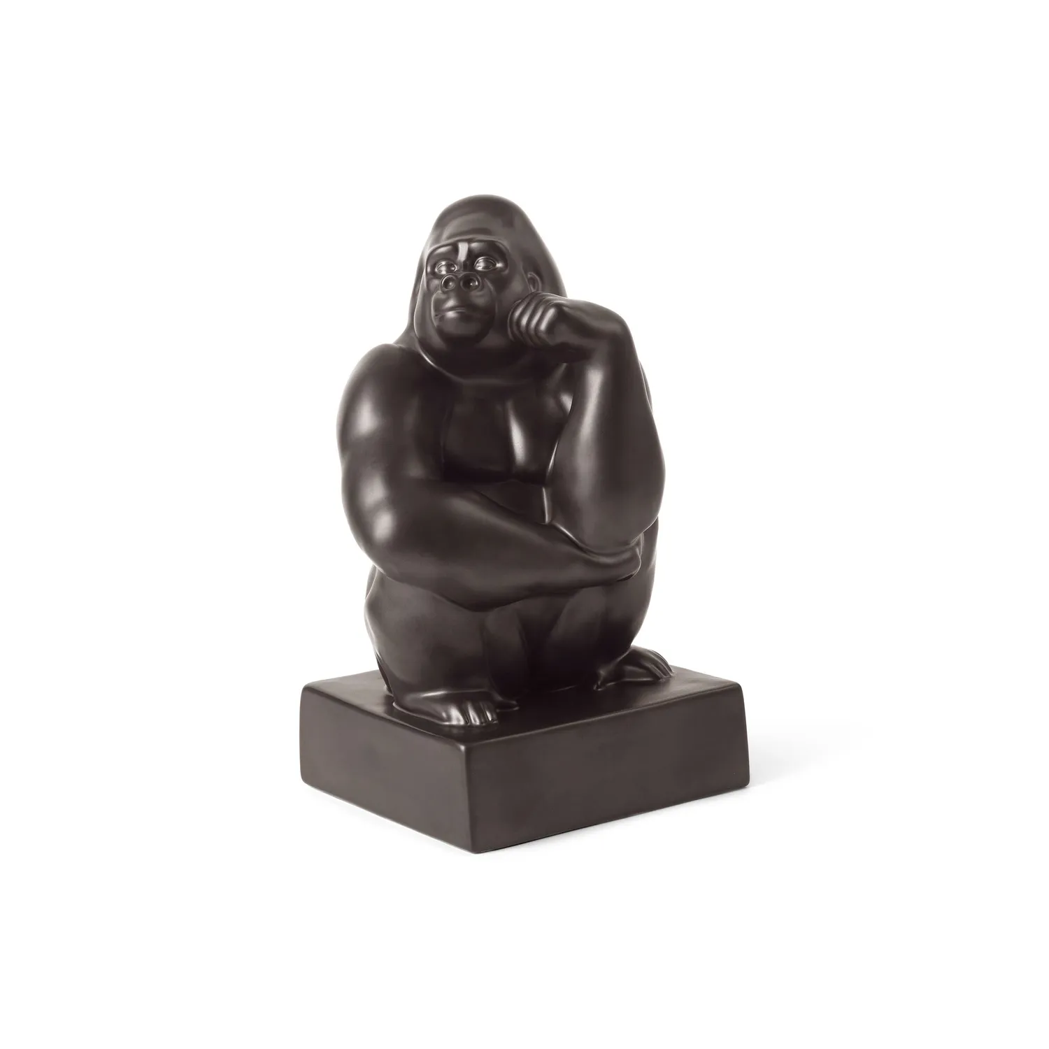 Kgl. Porcelæn Gorilla figur 21 cm grafit hånd mod kind