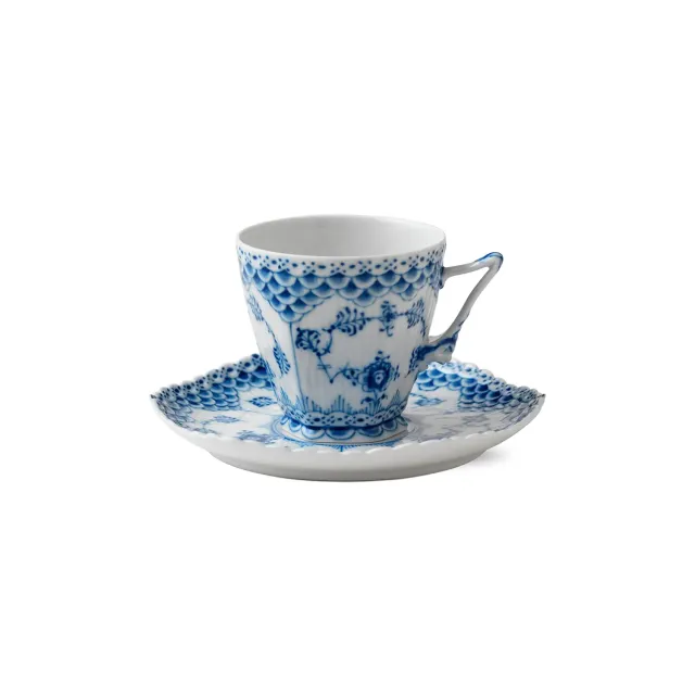 Kgl. Porcelæn Musselmalet Helblonde kop 14 cl med underkop