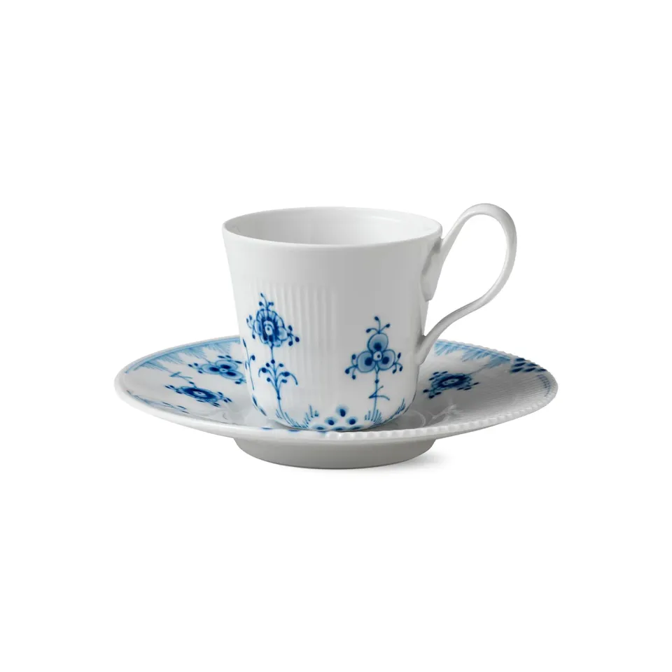 Kgl. Porcelæn Blå Elements højhankskop 24 cl m underkop