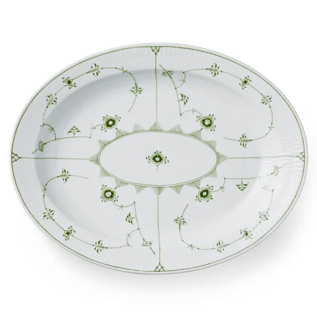Kgl. Porcelæn Grøn Musselmalet fad 36 cm ovalt